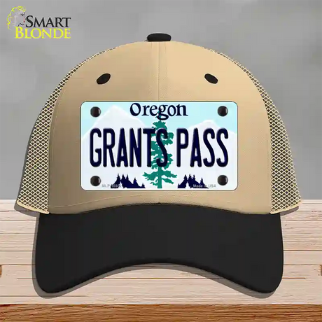 Grants Pass Oregon Novelty License Plate Hat Mesh / Khaki|Black