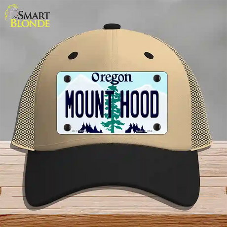 Mount Hood Oregon Novelty License Plate Hat Mesh / Khaki|Black