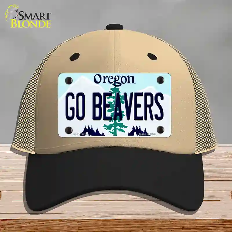 Go Beavers Oregon Novelty License Plate Hat Mesh / Khaki|Black