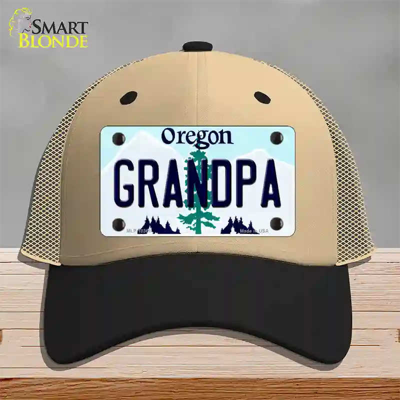 Grandpa Oregon Novelty License Plate Hat Mesh / Khaki|Black