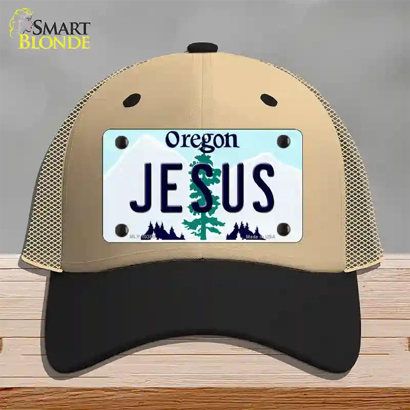 Jesus Oregon Novelty License Plate Hat Mesh / Khaki|Black