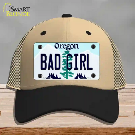 Bad Girl Oregon Novelty License Plate Hat Mesh / Khaki|Black