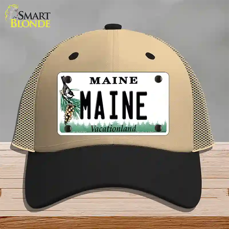 Maine Vacationland Novelty License Plate Hat Mesh / Khaki|Black