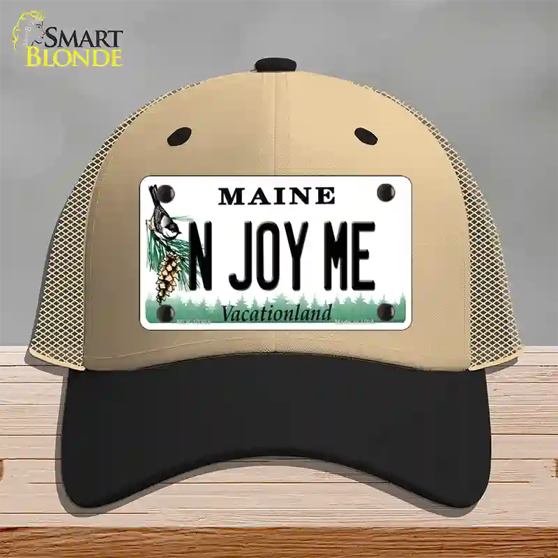 N Joy ME Maine Novelty License Plate Hat Mesh / Khaki|Black