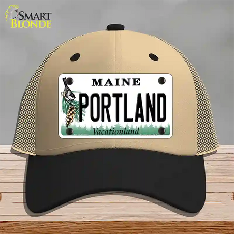 Portland Maine Novelty License Plate Hat Mesh / Khaki|Black