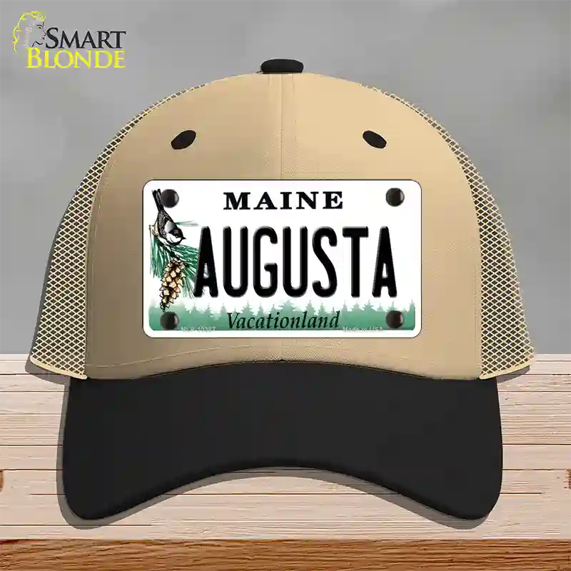 Augusta Maine Novelty License Plate Hat Mesh / Khaki|Black