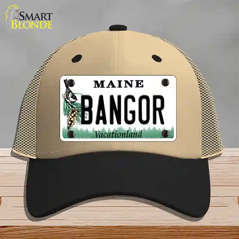 Bangor Maine Novelty License Plate Hat Mesh / Khaki|Black