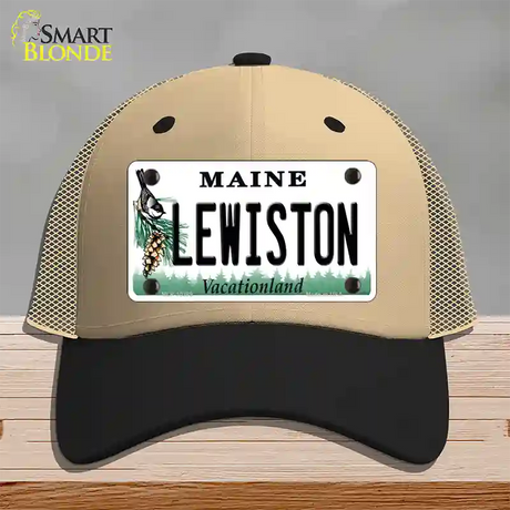 Lewiston Maine Novelty License Plate Hat Mesh / Khaki|Black