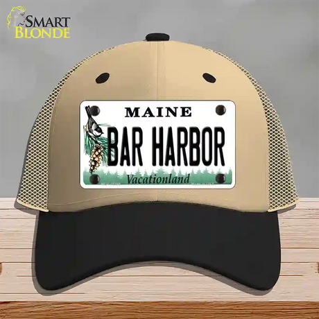 Bar Harbor Maine Novelty License Plate Hat Mesh / Khaki|Black