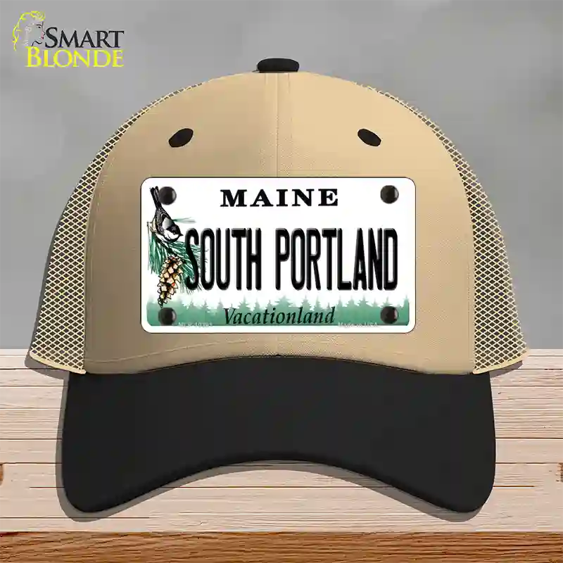 South Portland Maine Novelty License Plate Hat Mesh / Khaki|Black