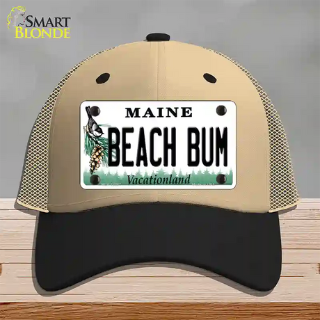 Beach Bum Maine Novelty License Plate Hat Mesh / Khaki|Black