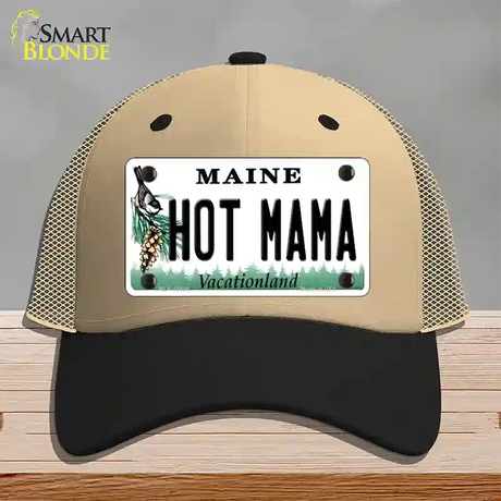 Hot Mama Maine Novelty License Plate Hat Mesh / Khaki|Black