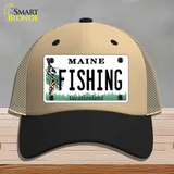 Fishing Maine Novelty License Plate Hat Mesh / Khaki|Black