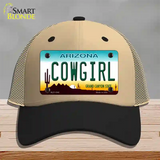 Cowgirl Novelty License Plate Hat Mesh / Khaki|Black