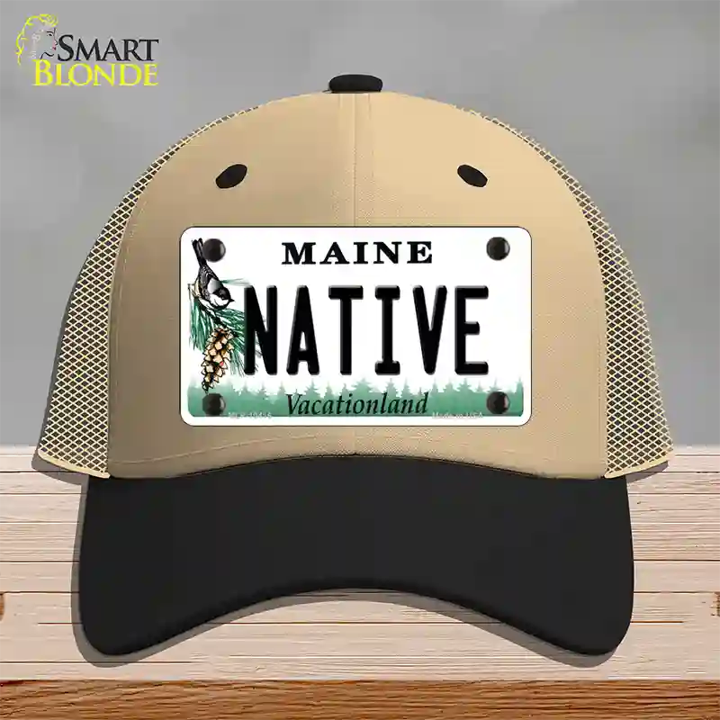 Native Maine Novelty License Plate Hat Mesh / Khaki|Black