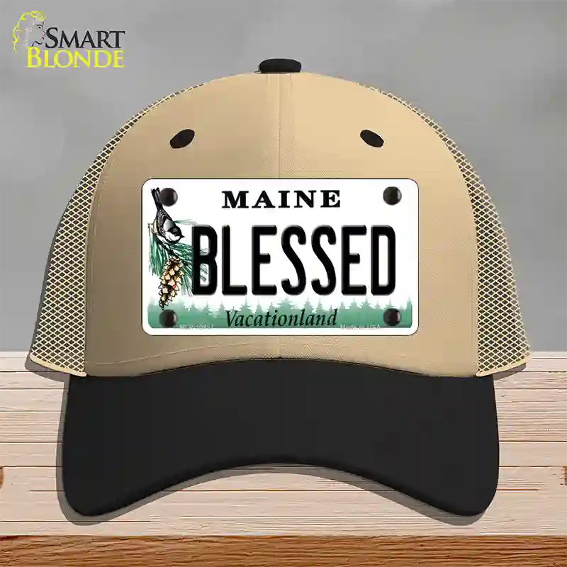 Blessed Maine Novelty License Plate Hat Mesh / Khaki|Black