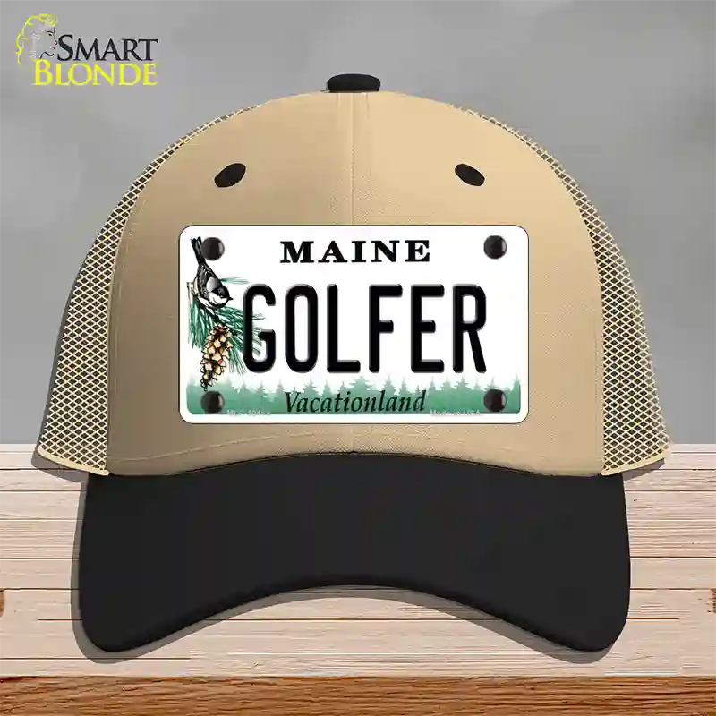 Golfer Maine Novelty License Plate Hat Mesh / Khaki|Black