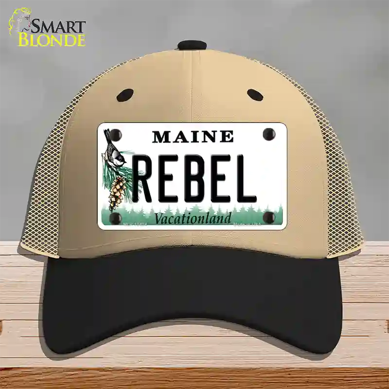 Rebel Maine Novelty License Plate Hat Mesh / Khaki|Black