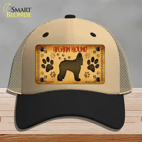 Afghan Hound Novelty License Plate Hat Mesh / Khaki|Black