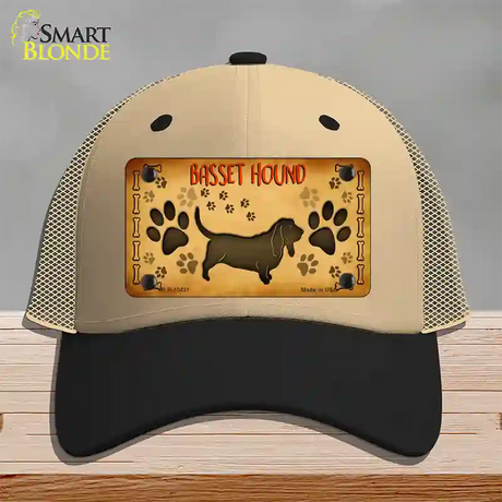 Basset Hound Novelty License Plate Hat Mesh / Khaki|Black