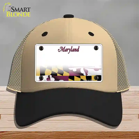 Maryland State Blank Novelty License Plate Hat Mesh / Khaki|Black