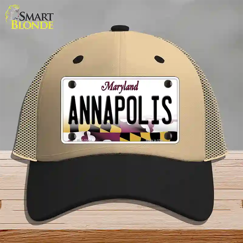 Annapolis Maryland Novelty License Plate Hat Mesh / Khaki|Black