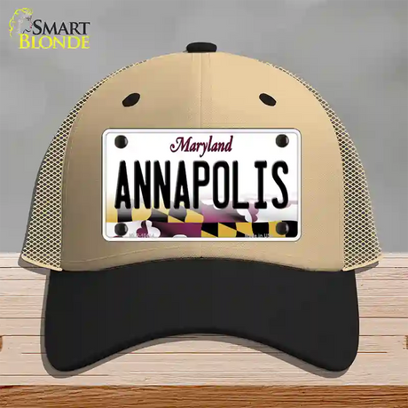 Annapolis Maryland Novelty License Plate Hat Mesh / Khaki|Black