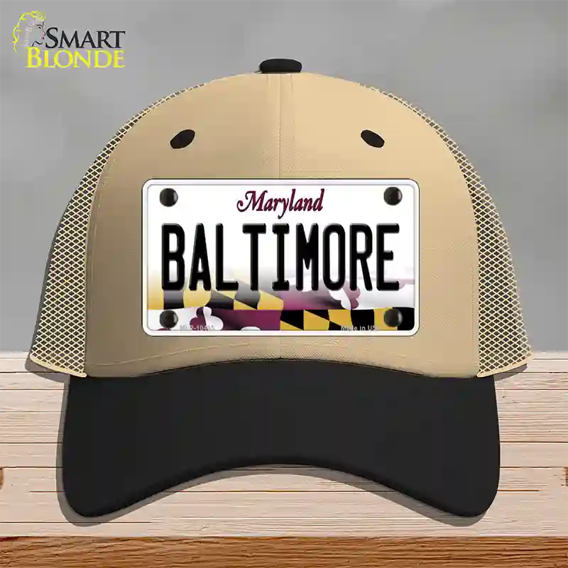 Baltimore Maryland Novelty License Plate Hat Mesh / Khaki|Black