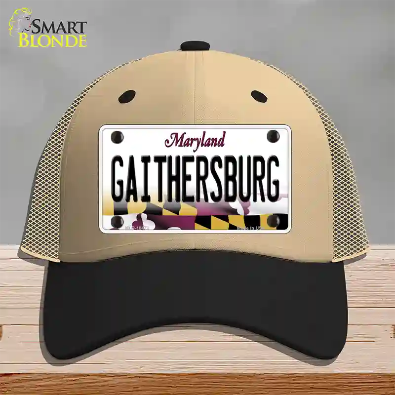 Gaithersburg Maryland Novelty License Plate Hat Mesh / Khaki|Black