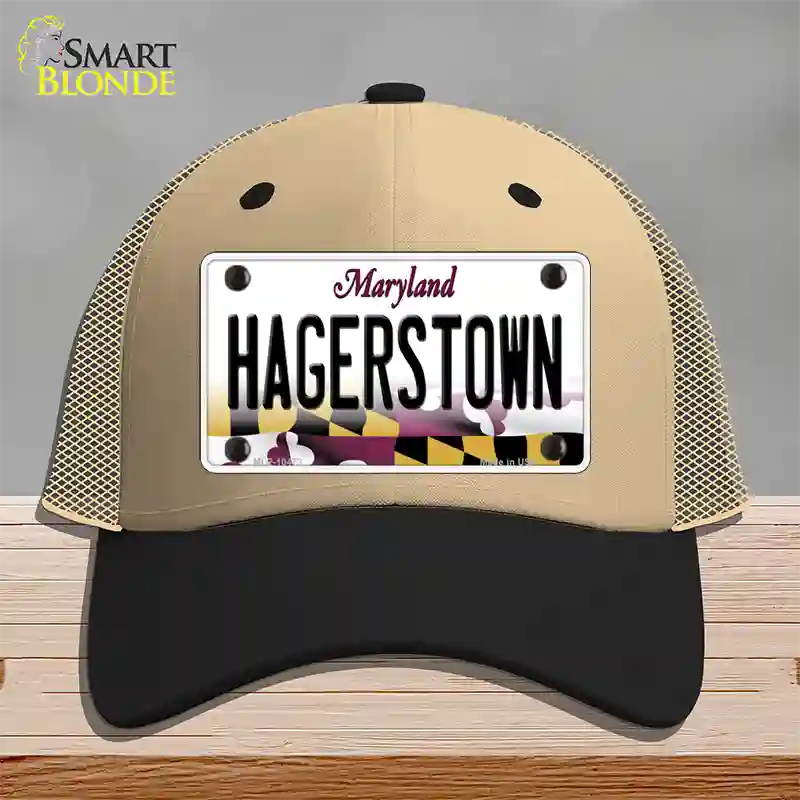 Hagerstown Maryland Novelty License Plate Hat Mesh / Khaki|Black