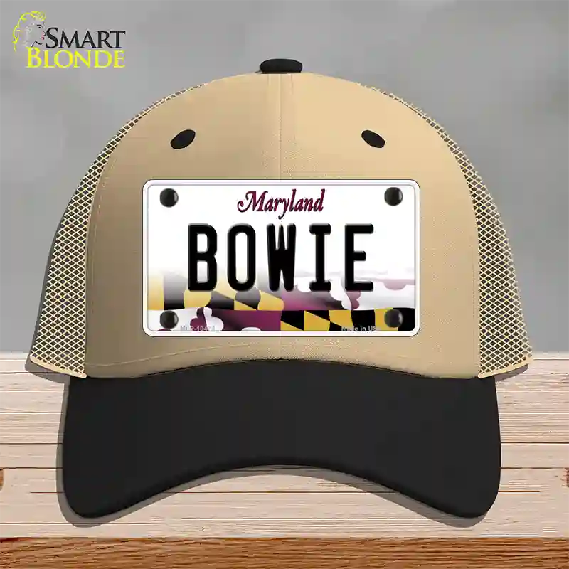 Bowie Maryland Novelty License Plate Hat Mesh / Khaki|Black