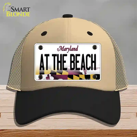 At The Beach Maryland Novelty License Plate Hat Mesh / Khaki|Black