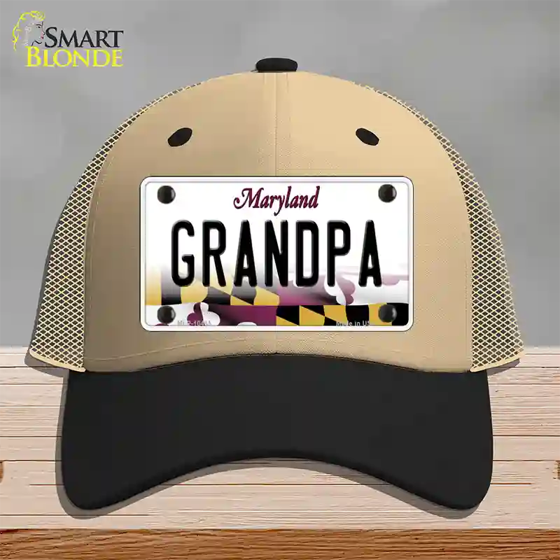 Grandpa Maryland Novelty License Plate Hat Mesh / Khaki|Black