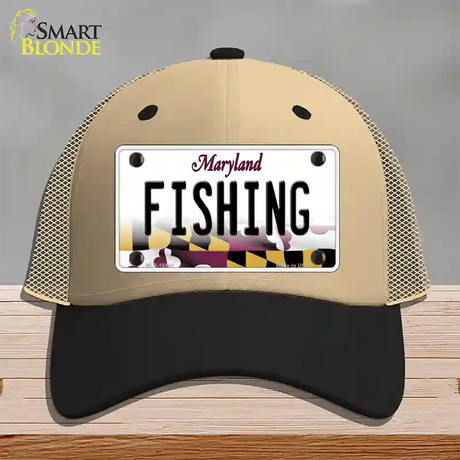 Fishing Maryland Novelty License Plate Hat Mesh / Khaki|Black