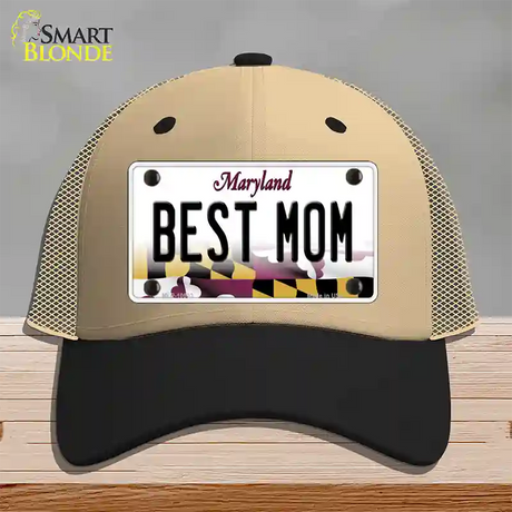 Best Mom Maryland Novelty License Plate Hat Mesh / Khaki|Black