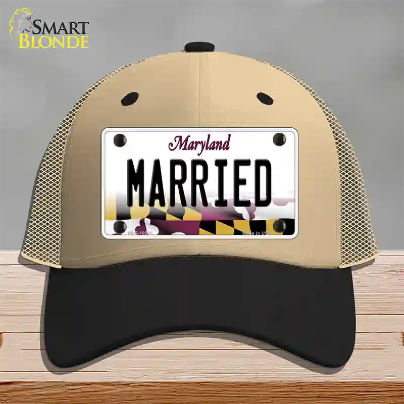 Married Maryland Novelty License Plate Hat Mesh / Khaki|Black