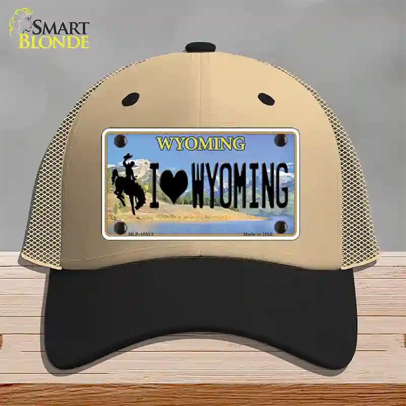 I Love Wyoming Novelty License Plate Hat Mesh / Khaki|Black