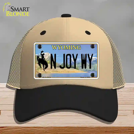 N Joy WY Wyoming Novelty License Plate Hat Mesh / Khaki|Black