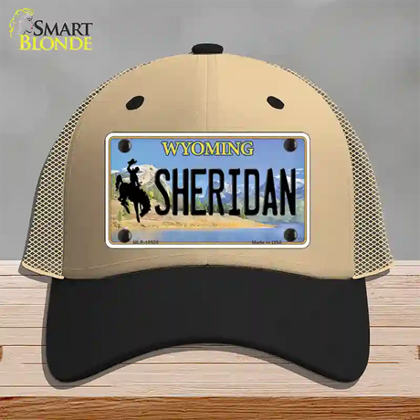 Sheridan Wyoming Novelty License Plate Hat Mesh / Khaki|Black