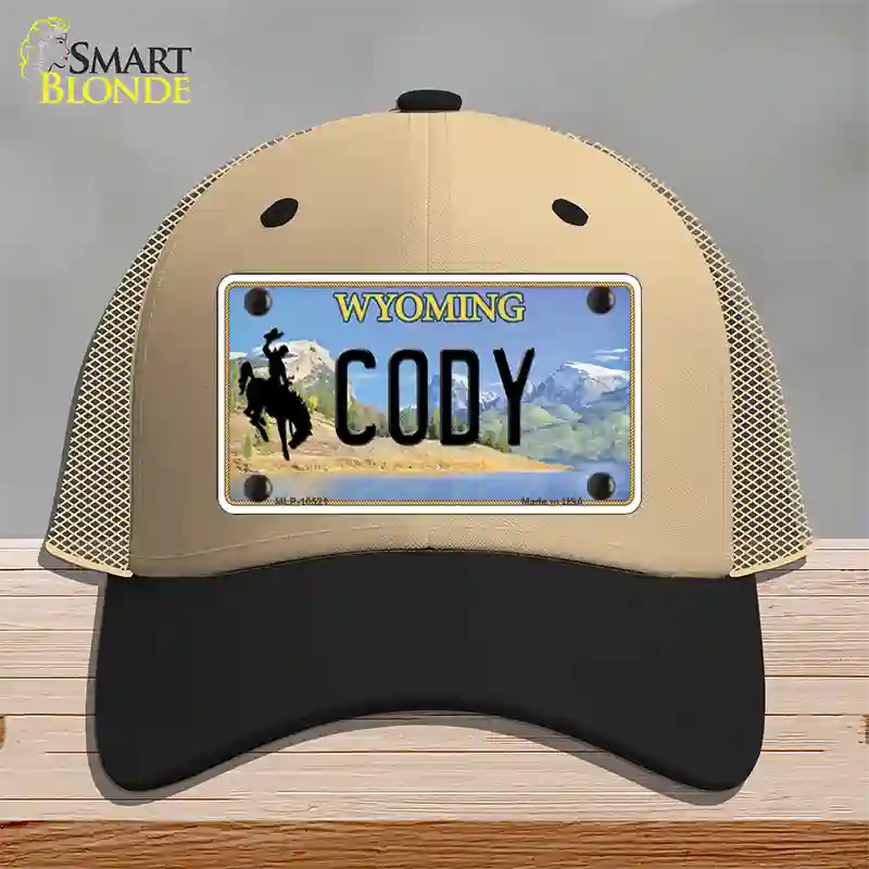 Cody Wyoming Novelty License Plate Hat Mesh / Khaki|Black