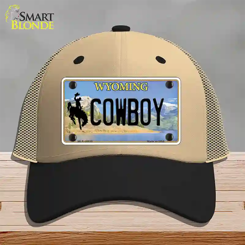 Cowboy Wyoming Novelty License Plate Hat Mesh / Khaki|Black