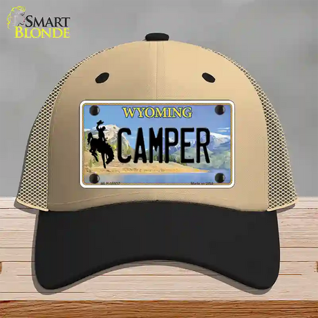 Camper Wyoming Novelty License Plate Hat Mesh / Khaki|Black