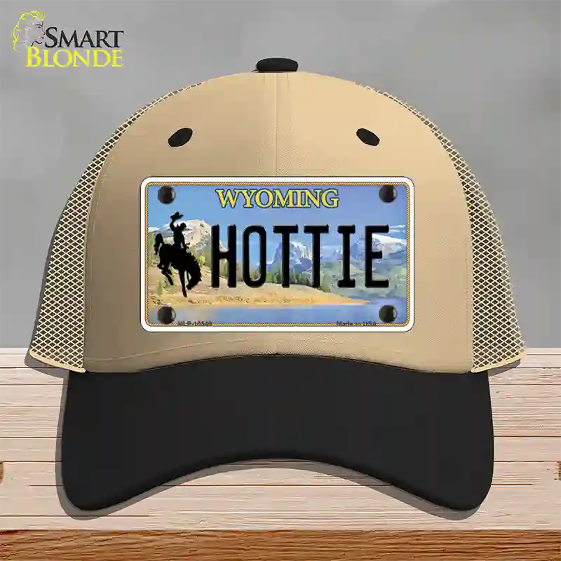 Hottie Wyoming Novelty License Plate Hat Mesh / Khaki|Black