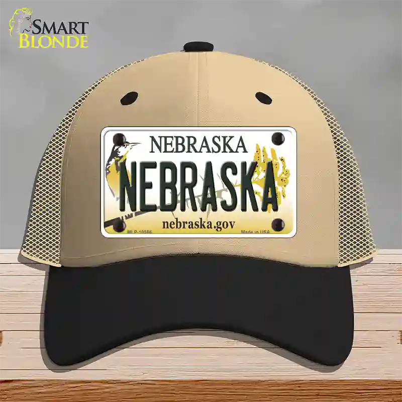 Nebraska Gov Novelty License Plate Hat Mesh / Khaki|Black