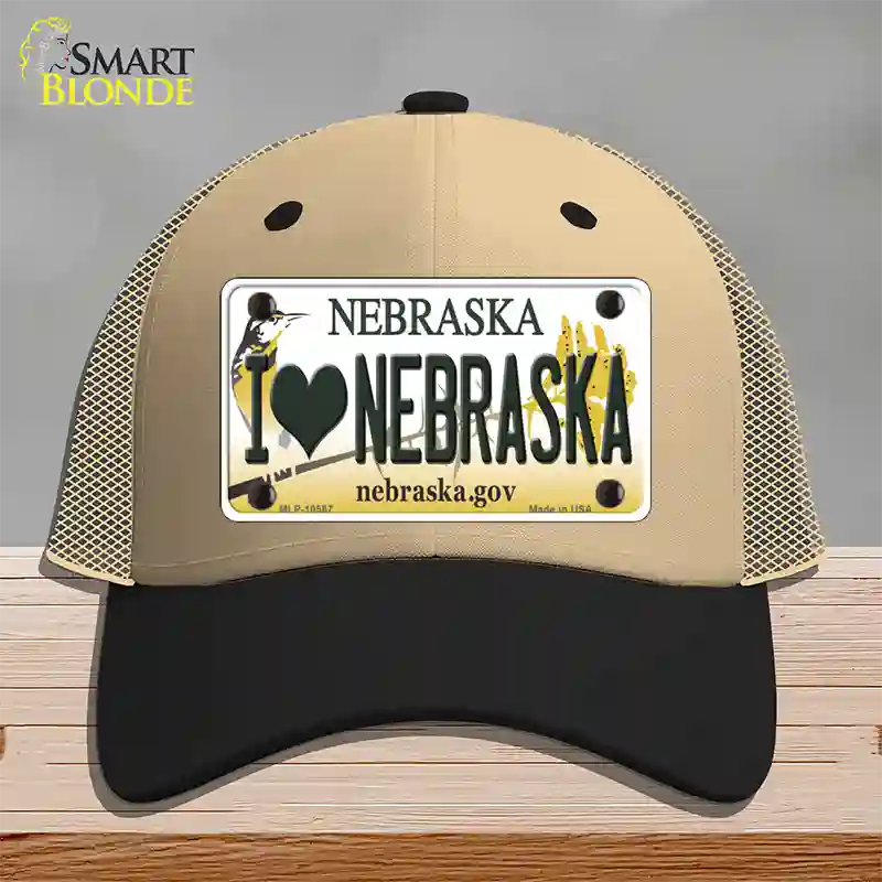 I Love Nebraska Novelty License Plate Hat Mesh / Khaki|Black