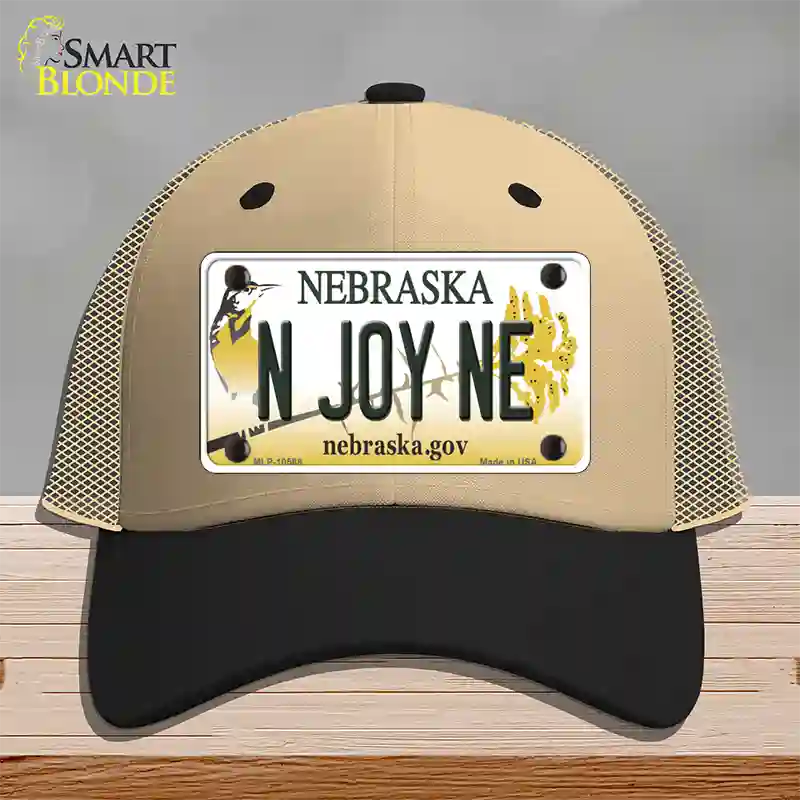 N Joy NE Nebraska Novelty License Plate Hat Mesh / Khaki|Black