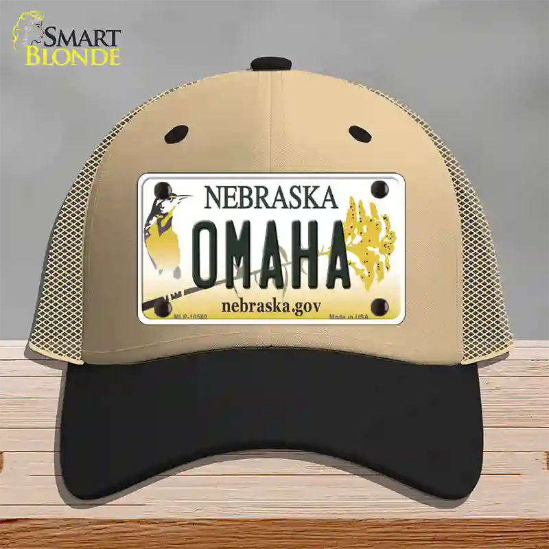 Omaha Nebraska Novelty License Plate Hat Mesh / Khaki|Black