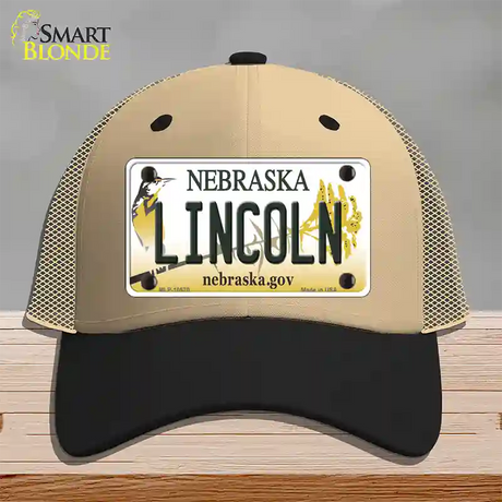 Lincoln Nebraska Novelty License Plate Hat Mesh / Khaki|Black