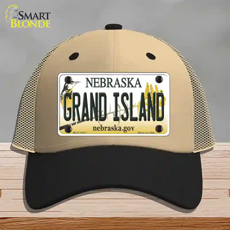 Grand Island Nebraska Novelty License Plate Hat Mesh / Khaki|Black