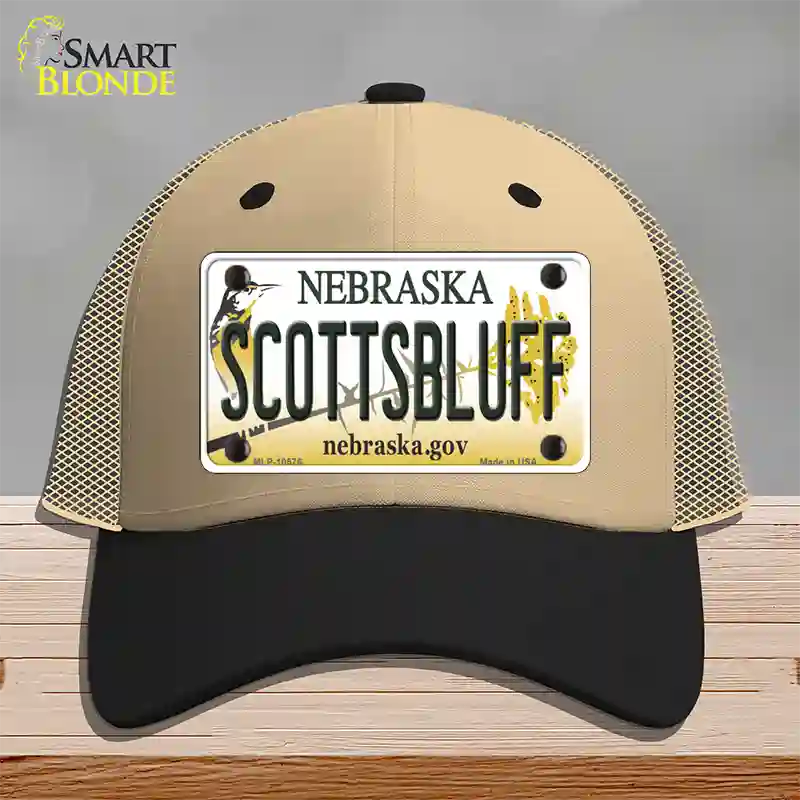 Scottsbluff Nebraska Novelty License Plate Hat Mesh / Khaki|Black